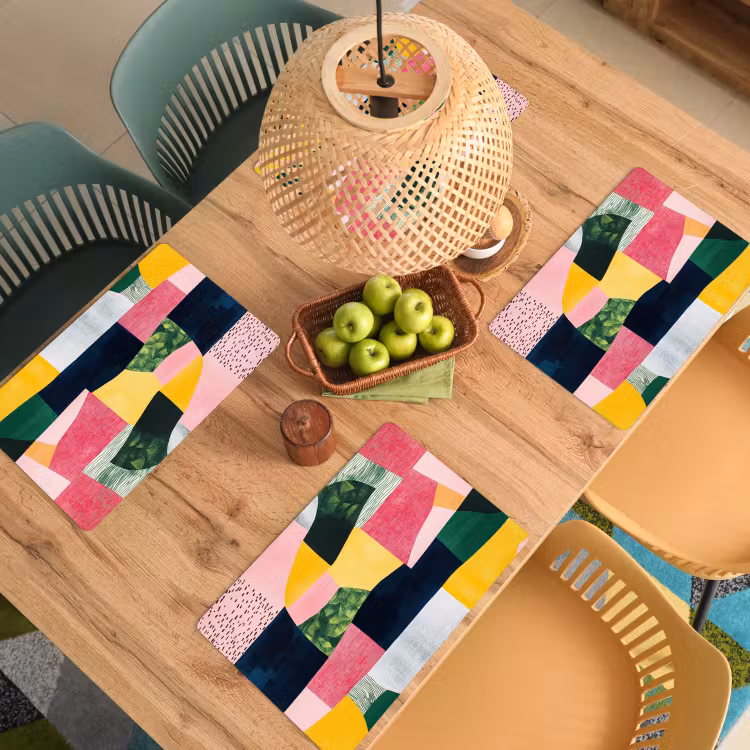 Placemat vinyl - Abstract - Roze - Lappen - Vormen - Geel — 3