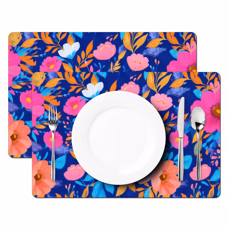 Placemat vinyl - Bloemen - Blauw - Roze — 2