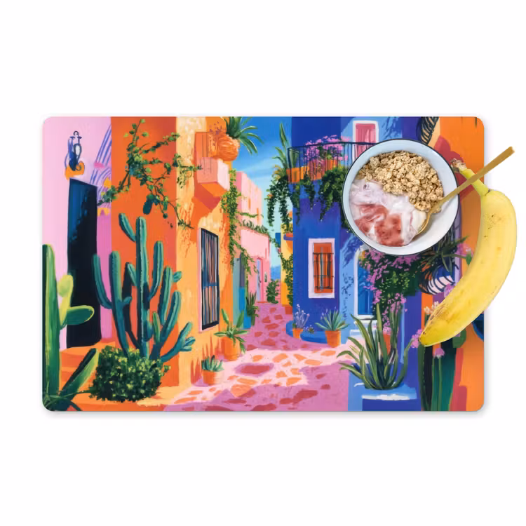 Placemat vinyl - Geel - Blauw - Oranje - Huis — 1