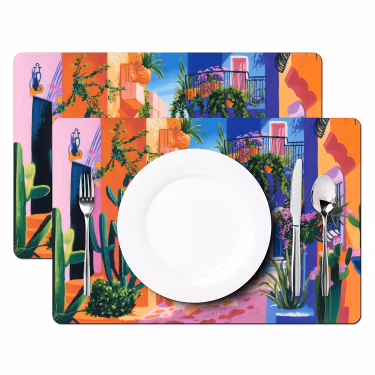 Placemat vinyl - Geel - Blauw - Oranje - Huis — 2