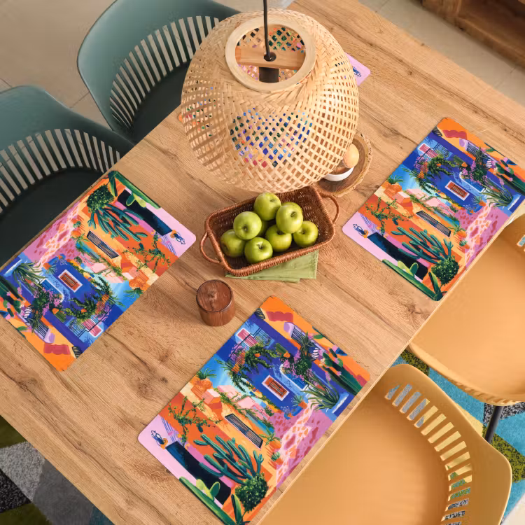 Placemat vinyl - Geel - Blauw - Oranje - Huis — 3