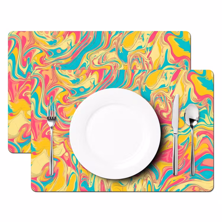 Placemat vinyl - Geel - Roze - Blauw - Retro — 2