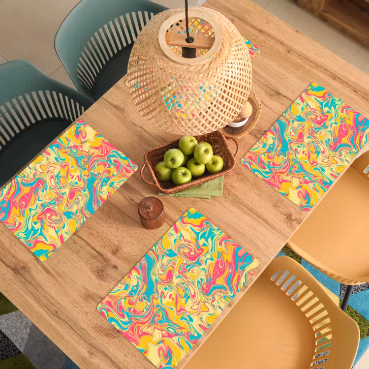 Placemat vinyl - Geel - Roze - Blauw - Retro — 3