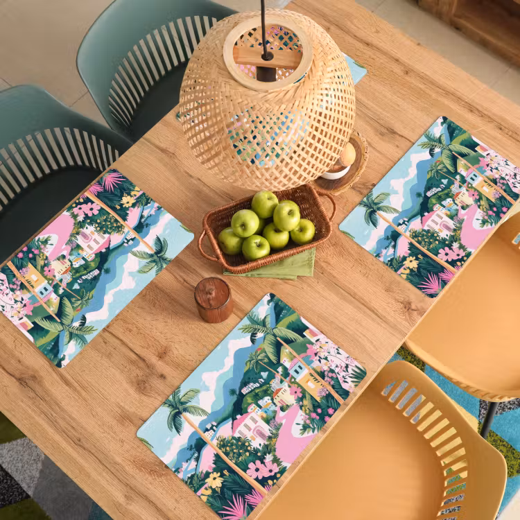 Placemat vinyl - Kleurrijk - Huizen - Heuvels - Roze — 3