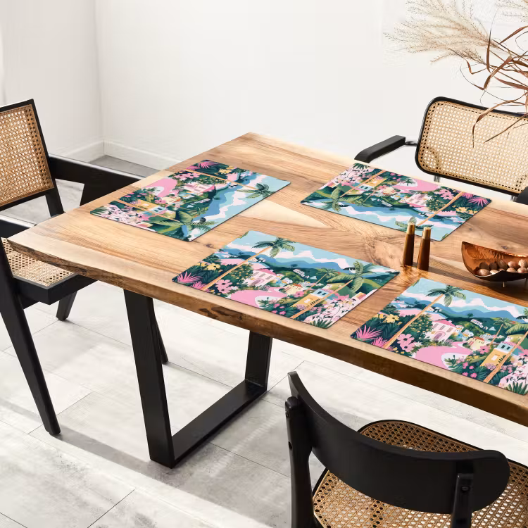 Placemat vinyl - Kleurrijk - Huizen - Heuvels - Roze — 4