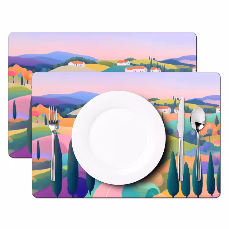 Placemat vinyl - Landschap - Paars - Pastel - Huizen — 2