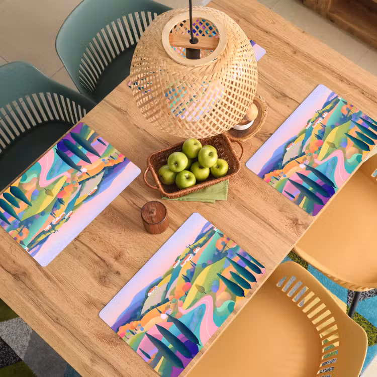 Placemat vinyl - Landschap - Paars - Pastel - Huizen — 3