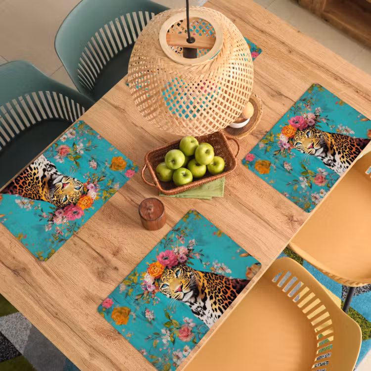 Placemat vinyl - Luipaard - Bloemen - Kroon — 3