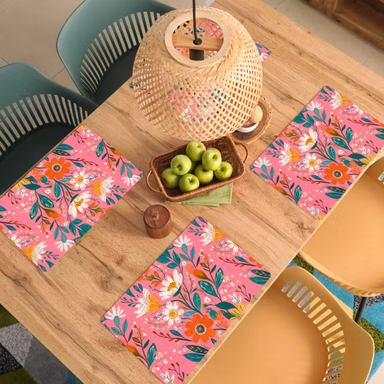 Placemat vinyl - Roze - Bloemen - Wit - Oranje — 3