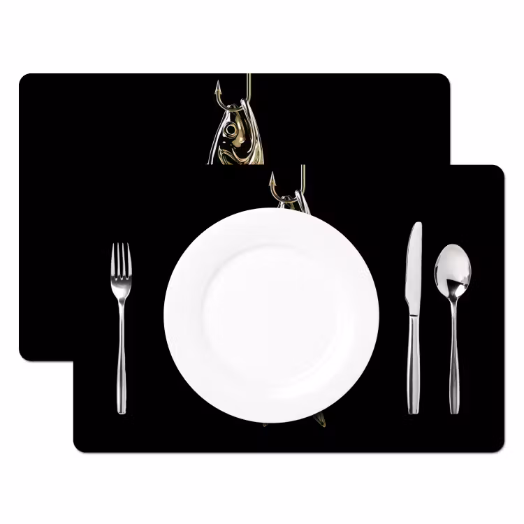 Placemat vinyl - Goud - Vis - Haak - Zwart — 2