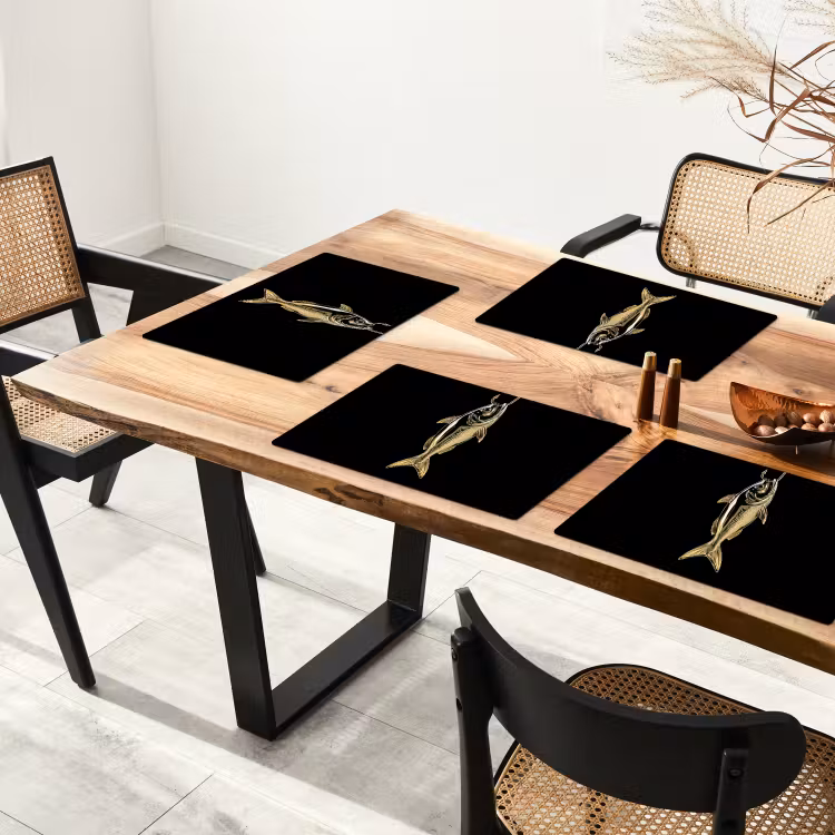Placemat vinyl - Goud - Vis - Haak - Zwart — 4