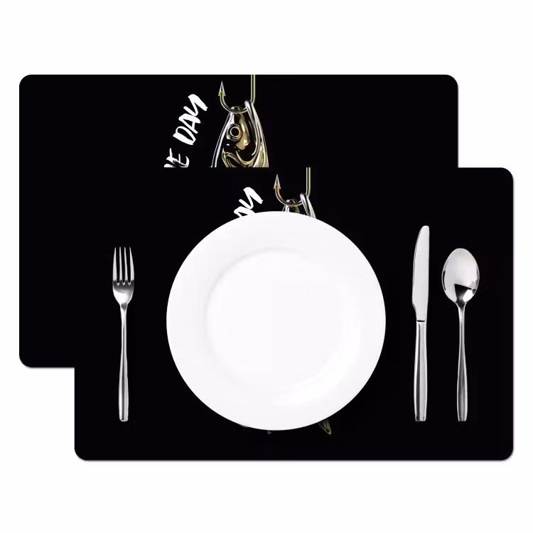 Placemat vinyl - Vis - Zwart - Goud - Tekst — 2