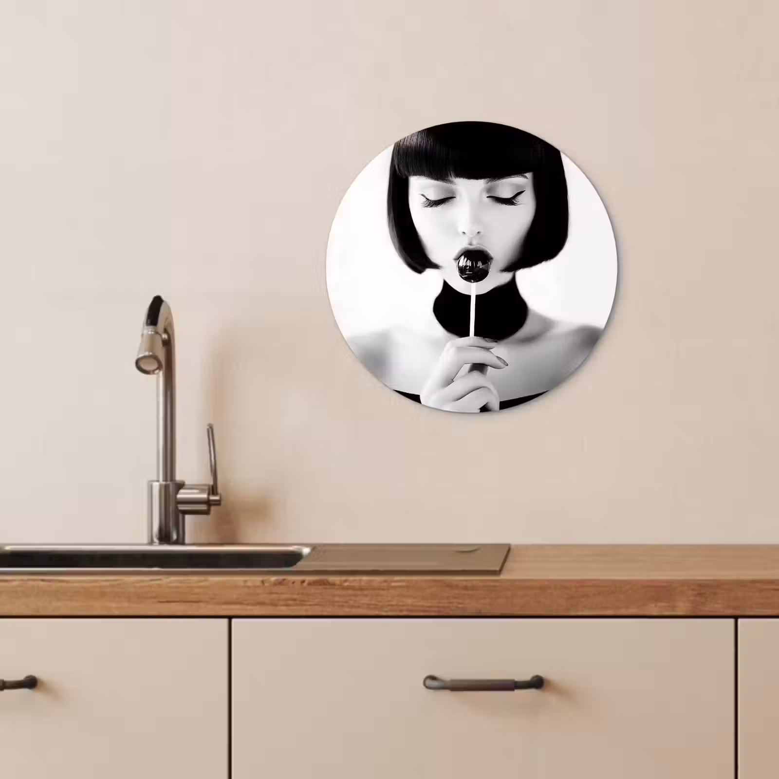 Muurcirkel - Vrouw - Lolly - Zwart - Wit — 1