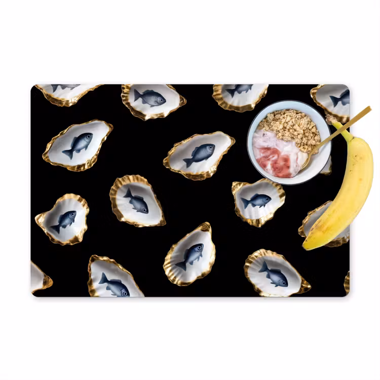 Placemat vinyl - Oesters - Vissen - Blauw - Goud — 1