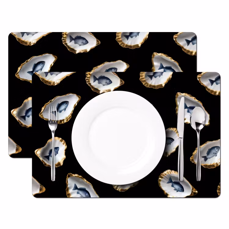 Placemat vinyl - Oesters - Vissen - Blauw - Goud — 2