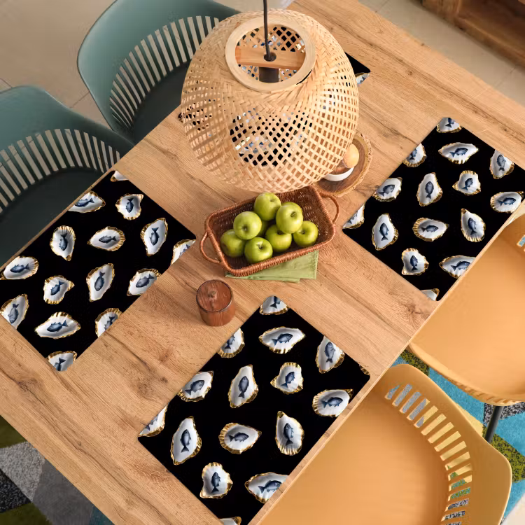 Placemat vinyl - Oesters - Vissen - Blauw - Goud — 3