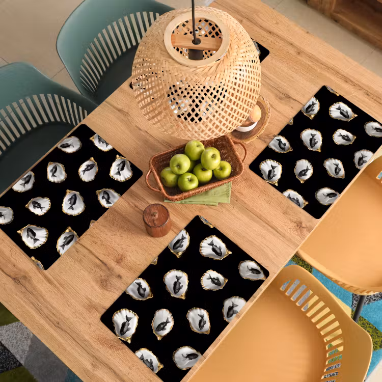 Placemat vinyl - Oesters - Zwart - Vissen - Goud — 3