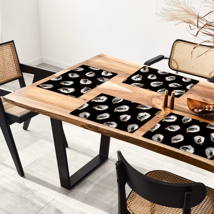 Placemat vinyl - Oesters - Zwart - Vissen - Goud — 4