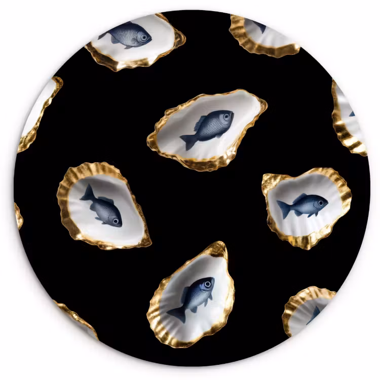 Muurcirkel - Oesters - Vissen - Blauw - Goud — 3