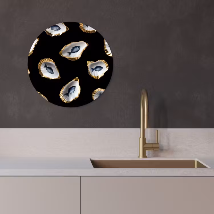 Muurcirkel - Oesters - Vissen - Blauw - Goud — 4