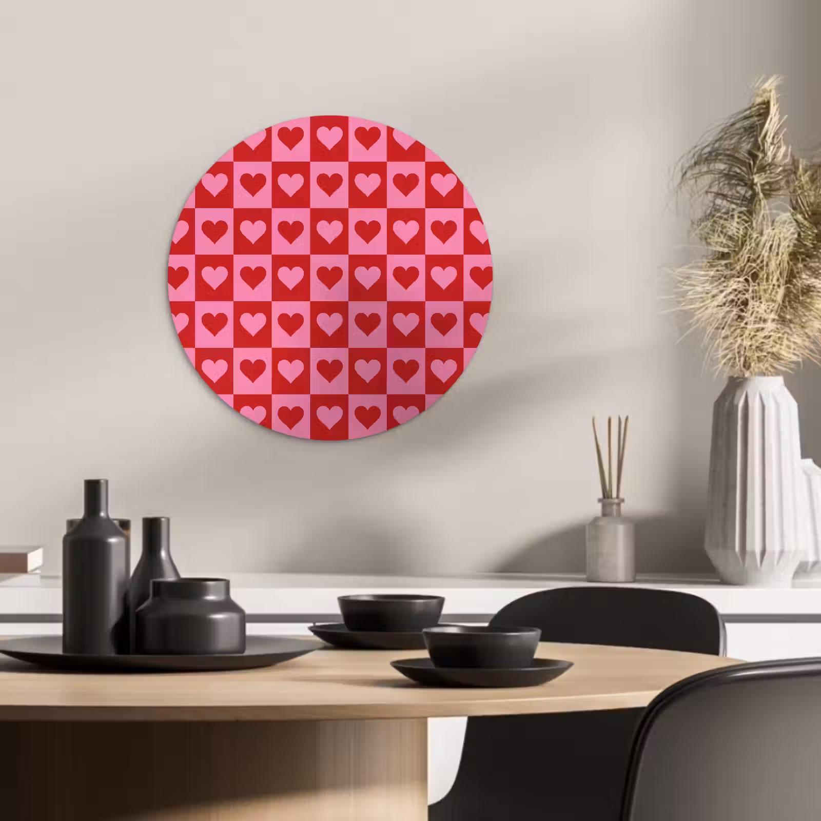 Muurcirkel - Rood - Roze - Schaakbord - Valentijn — 1