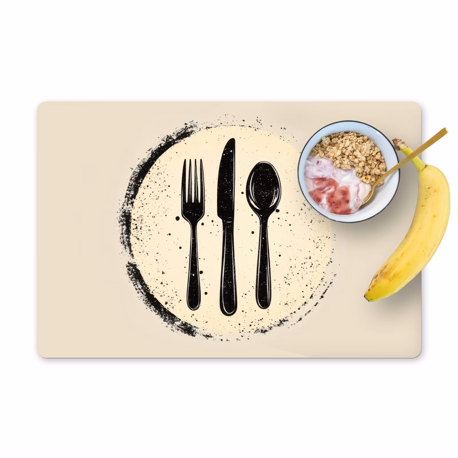 Placemat vinyl - Zwart - Bestek - Rondje — 1