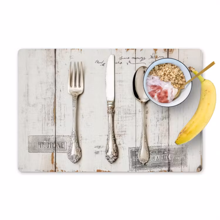 Placemat vinyl - Zilver - Bestek - Hout — 1