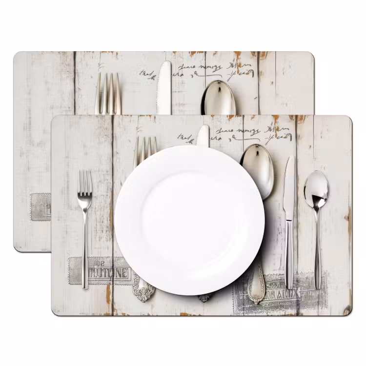 Placemat vinyl - Zilver - Bestek - Hout — 2