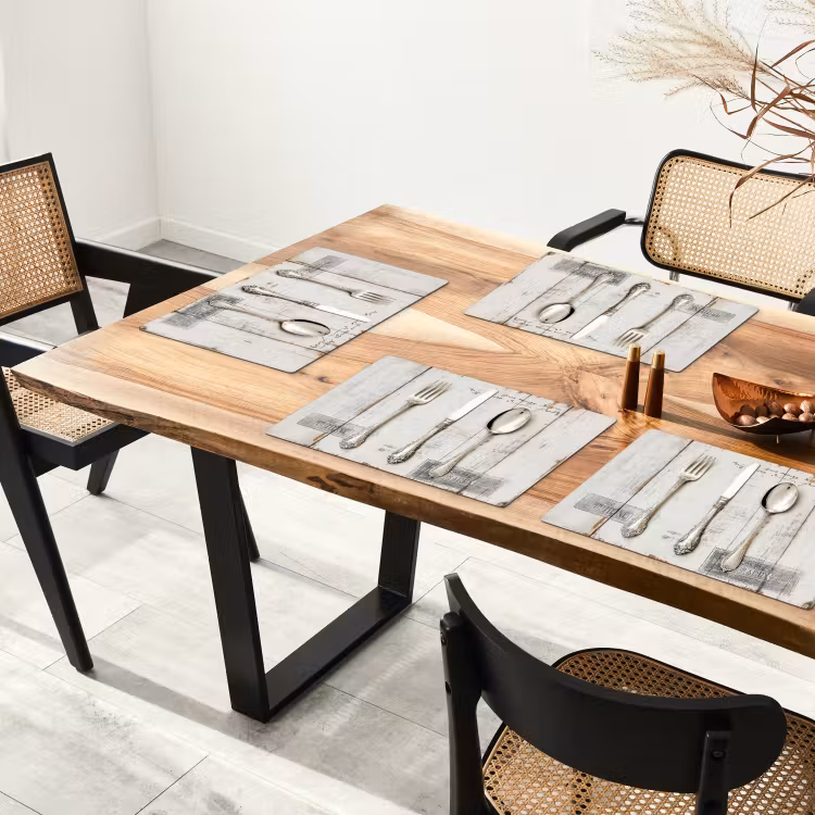 Placemat vinyl - Zilver - Bestek - Hout — 4