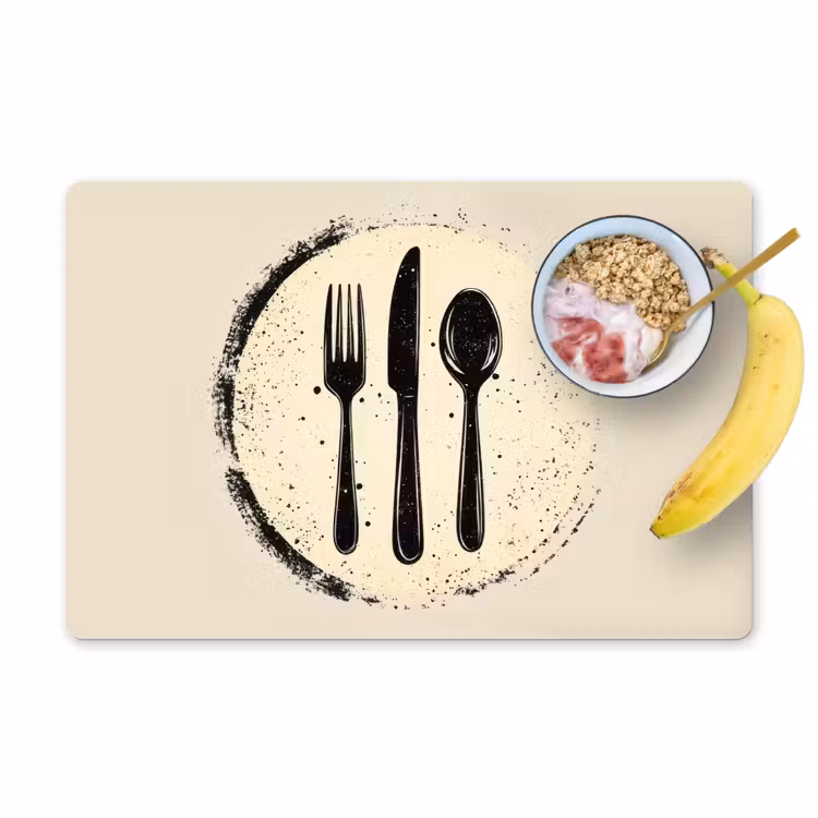 Placemat vinyl - Zwart - Bestek - Rondje — 1