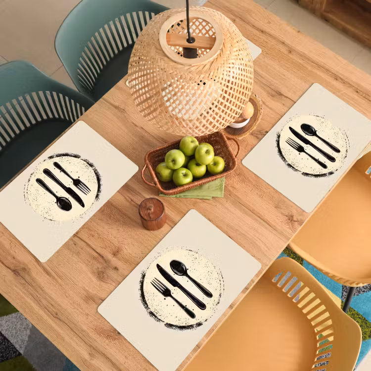 Placemat vinyl - Zwart - Bestek - Rondje — 3