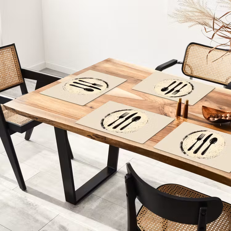 Placemat vinyl - Zwart - Bestek - Rondje — 4
