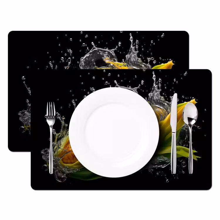 Placemat vinyl - Maïs - Groente - Planten - Zwart - Water — 2