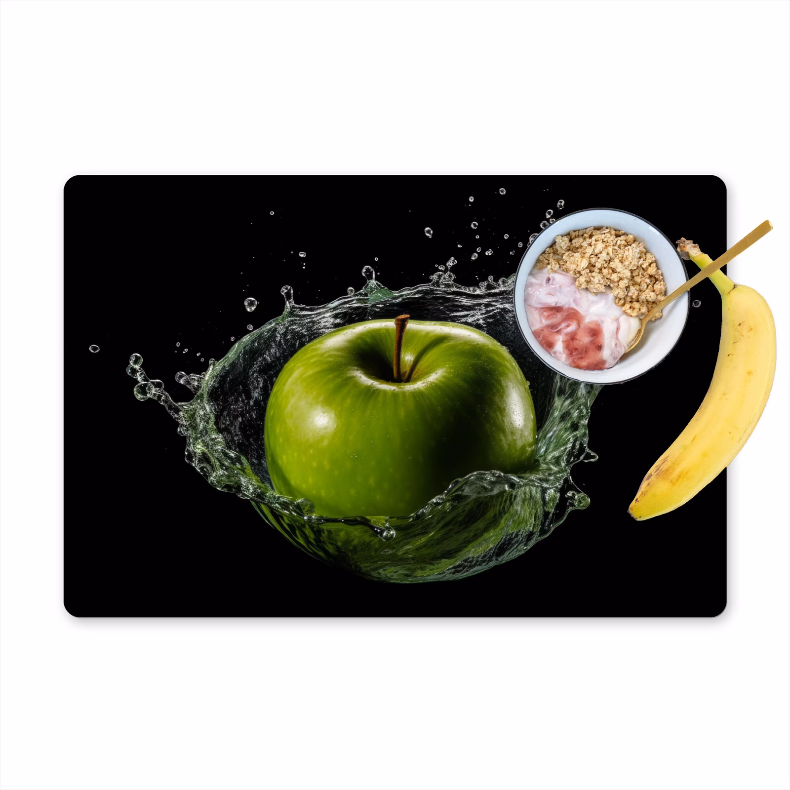 Placemat vinyl - Appel - Groen - Fruit - Water - Zwart — 1