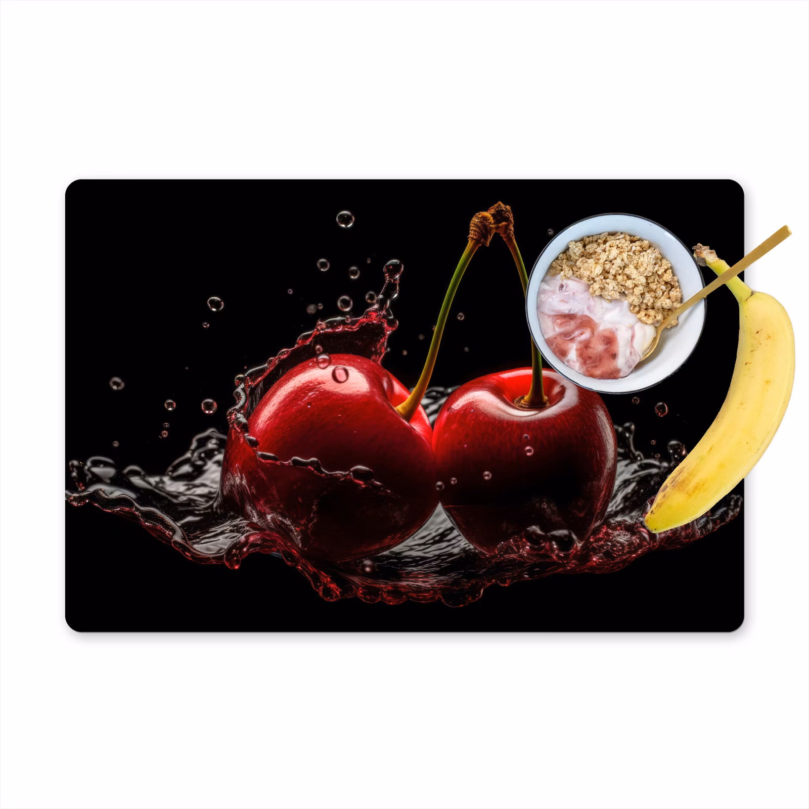 Placemat vinyl - Kersen - Rood - Fruit - Water - Zwart — 1
