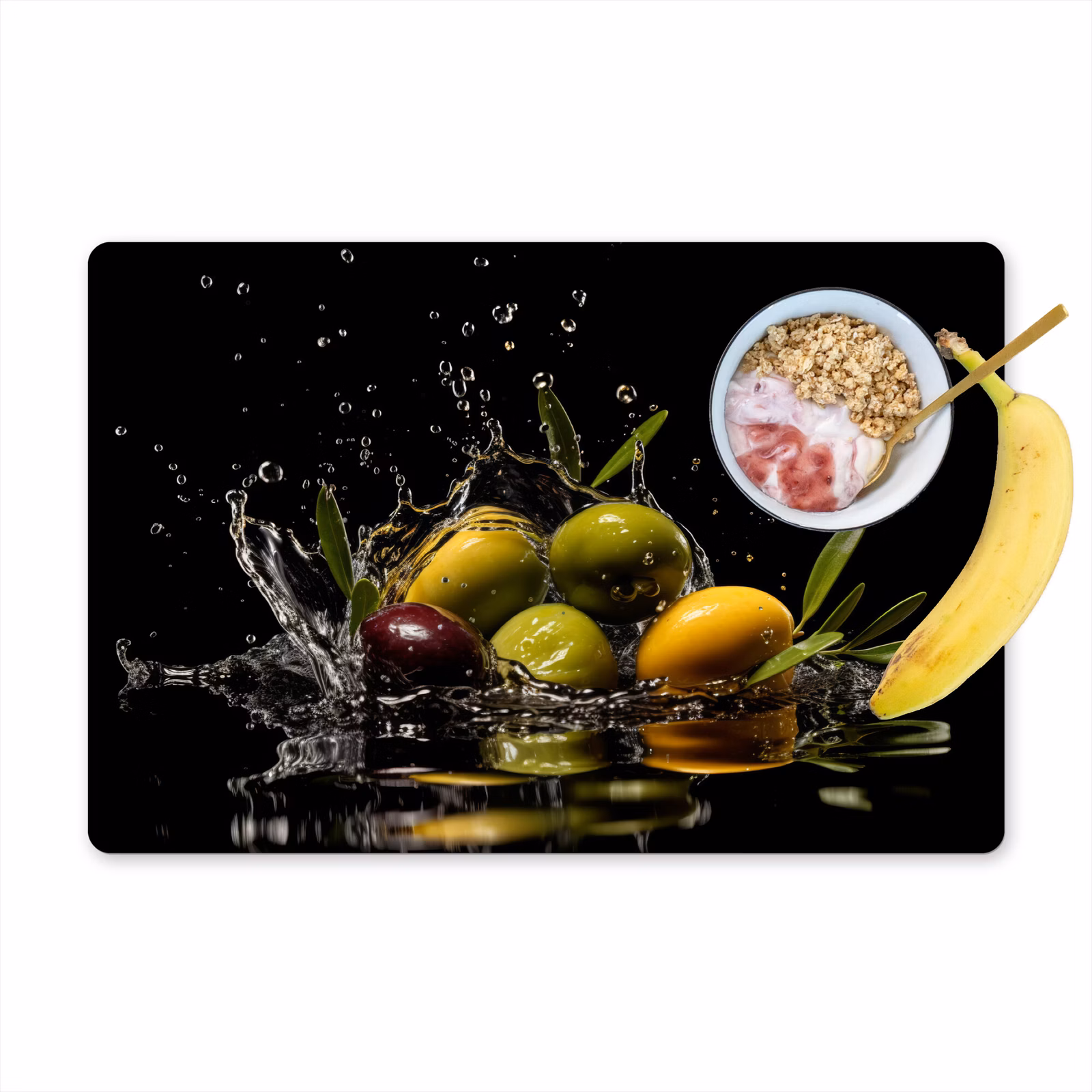 Placemat vinyl - Olijven - Groen - Water - Zwart — 1