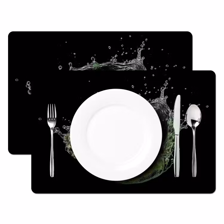 Placemat vinyl - Appel - Groen - Fruit - Water - Zwart — 2
