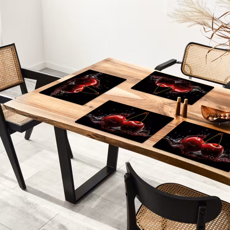 Placemat vinyl - Kersen - Rood - Fruit - Water - Zwart — 4