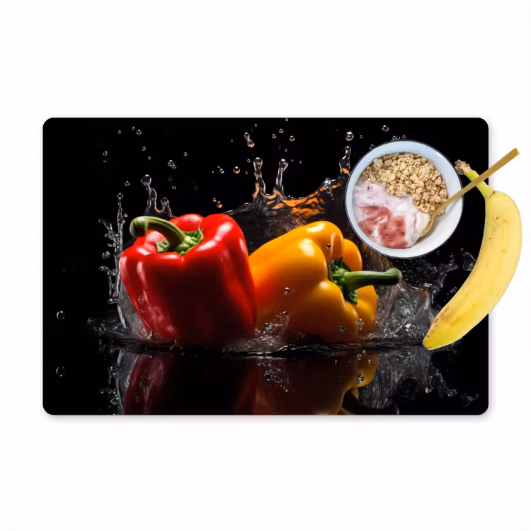 Placemat vinyl - Paprika - Water - Zwart - Groente - Rood - Geel — 1