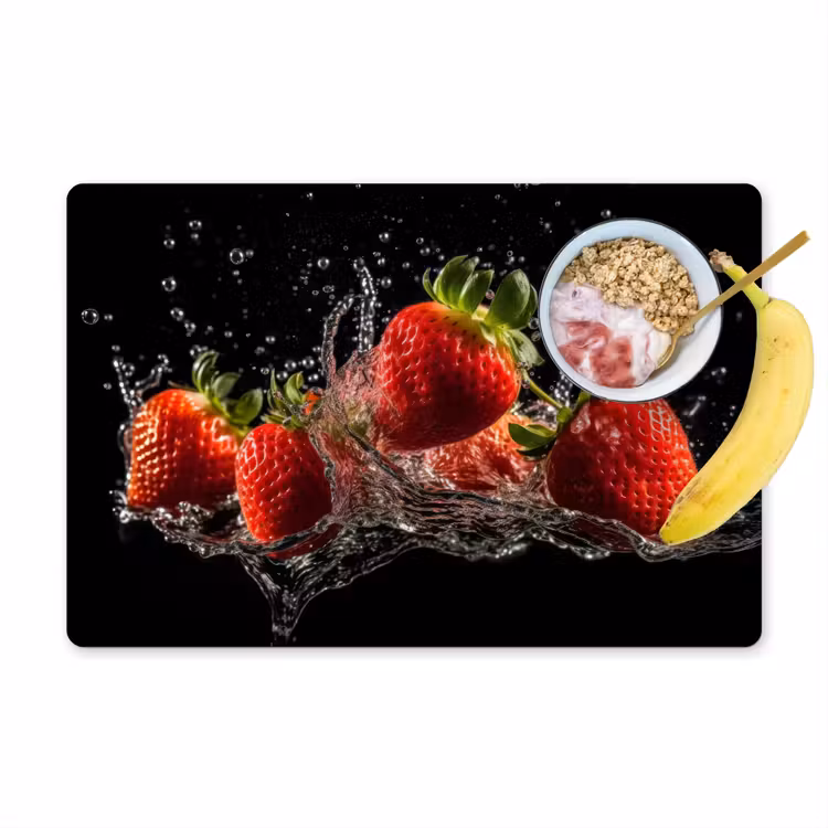 Placemat vinyl - Aardbeien - Fruit - Rood - Water - Zwart — 1