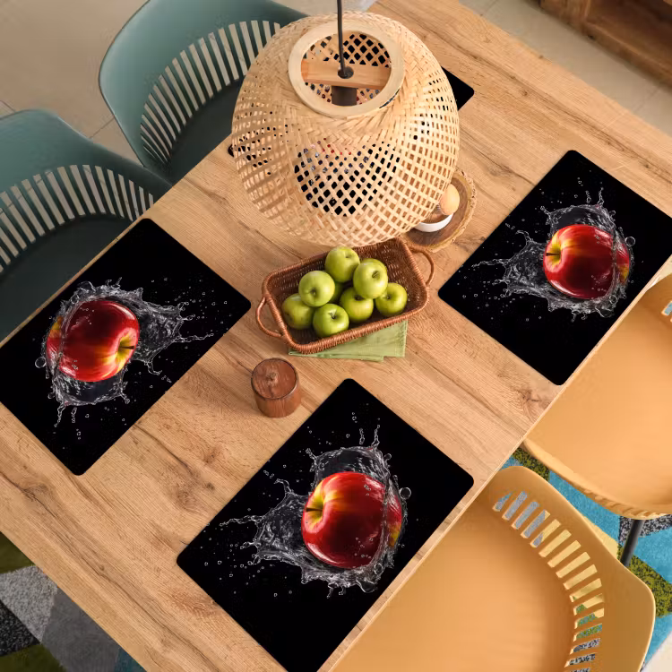 Placemat vinyl - Appel - Rood - Water - Zwart - Fruit — 3