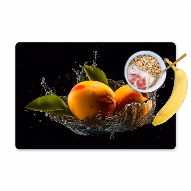 Placemat vinyl - Mango - Fruit - Water - Zwart - Bladeren — 1