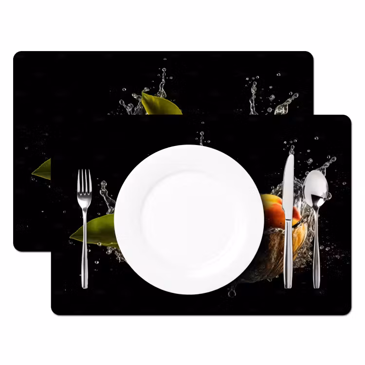Placemat vinyl - Mango - Fruit - Water - Zwart - Bladeren — 2