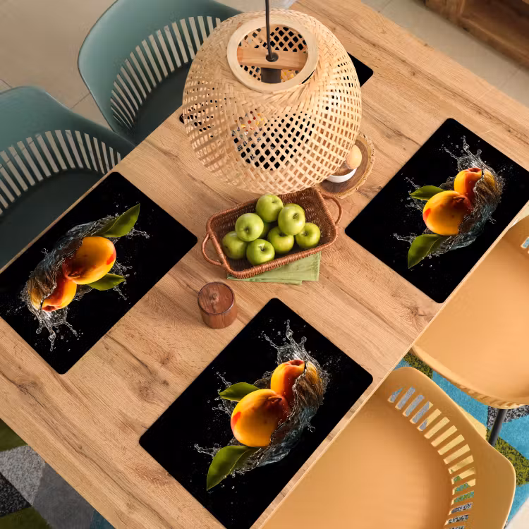 Placemat vinyl - Mango - Fruit - Water - Zwart - Bladeren — 3