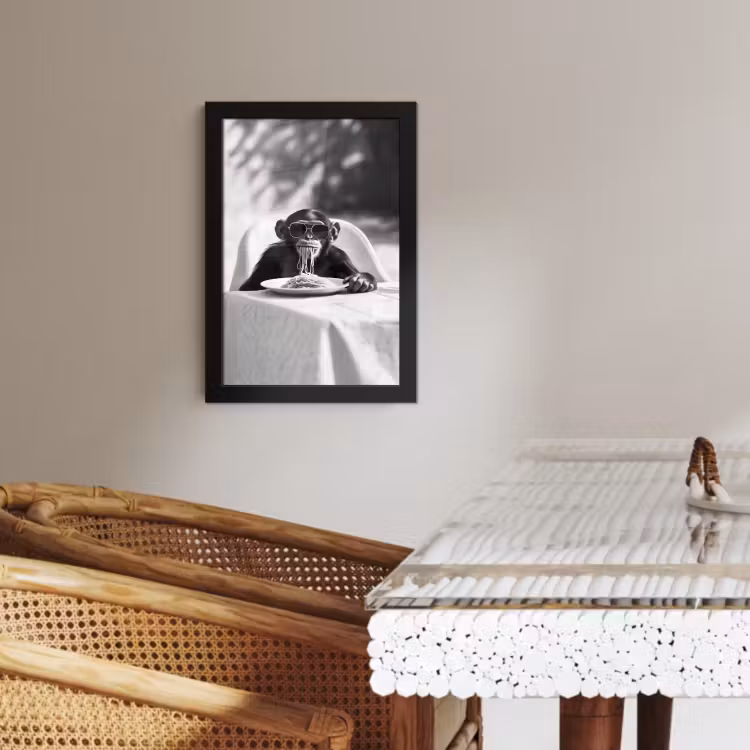 Poster met lijst - Aap - Spaghetti - Zonnebril - Zwart wit - Cool - Dier — 3