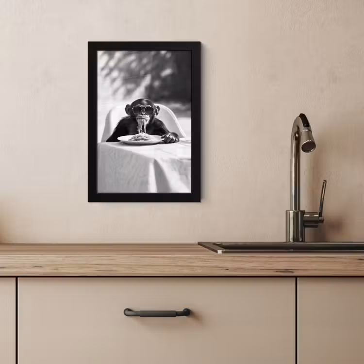 Poster met lijst - Aap - Spaghetti - Zonnebril - Zwart wit - Cool - Dier — 4