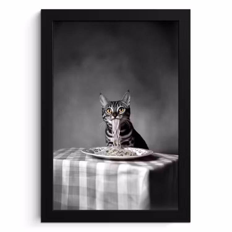 Poster met lijst - Bengaal - Kat - Tafelkleed - Zwart - Wit - Dier — 1