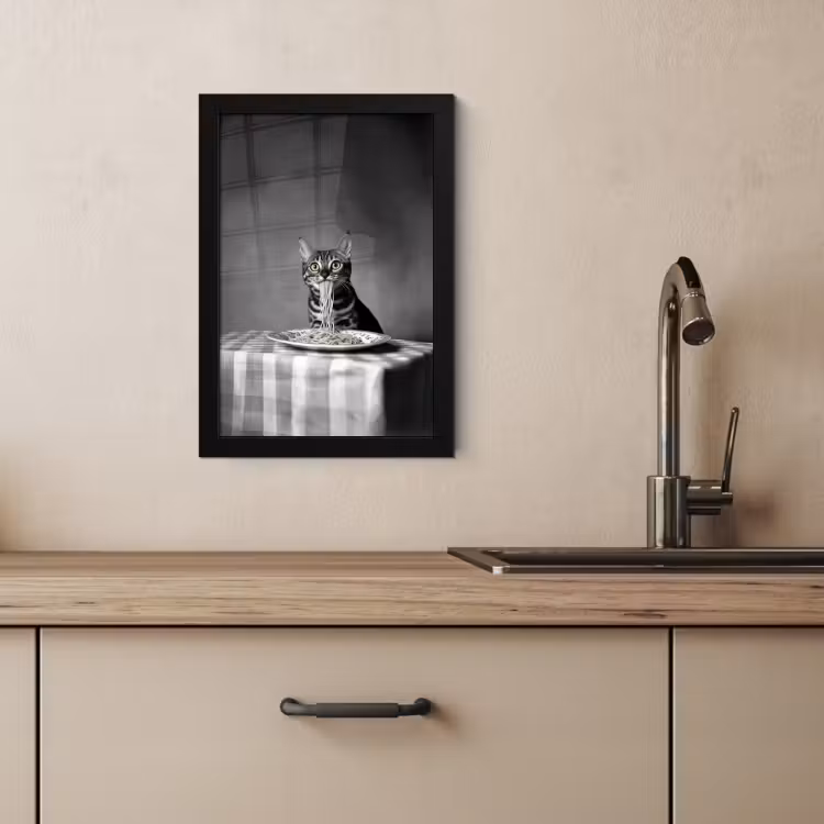 Poster met lijst - Bengaal - Kat - Tafelkleed - Zwart - Wit - Dier — 2