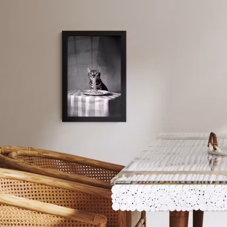 Poster met lijst - Bengaal - Kat - Tafelkleed - Zwart - Wit - Dier — 3