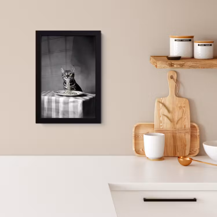 Poster met lijst - Bengaal - Kat - Tafelkleed - Zwart - Wit - Dier — 4